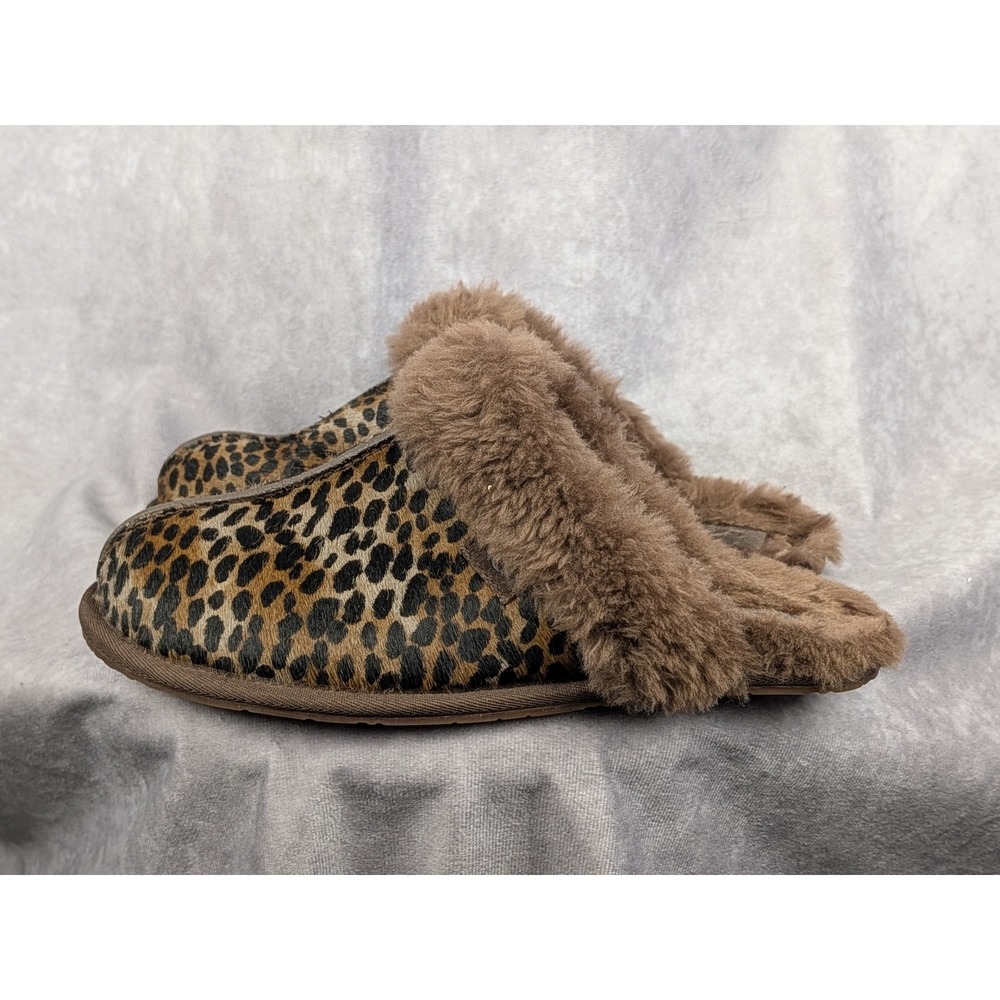 UGG Scuffette II Leopard Calf Hair Slippers Brown Animal Print Womens 9 1158